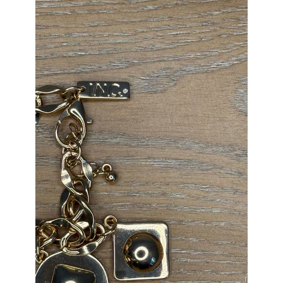 INC Gold Tone Charm Bracelet Geometric Dangle Statement Jewelry New - Picture 4 of 4